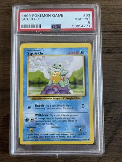 1999 POKEMON BASE SET UNLIMITED #63 SQUIRTLE PSA 8 - Image 1