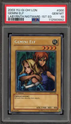 Yu-Gi-Oh! Gemini Elf Labyrinth of Nightmare 1st Ed Secret Rare LON-000 PSA 10 - Image 1