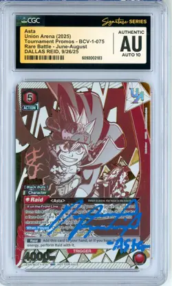 CGC Auto 10 Signed Dallas Reid Asta Tournament Promo BCV-1-075 UR Union Arena - Image 1