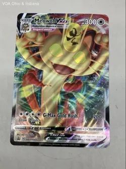 Meowth VMAX SWSH005 Pokemon Card Lot Modern + Sleeves & Coin See Photos - Image 2