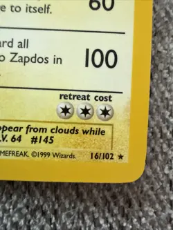 Zapdos Holo 16/102 Base Set Unlimited Pokemon Card - Image 3