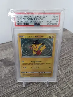 PSA 9 Special Delivery Pikachu #074 Promo Sword & Shield 2020 Pokemon Card Mint - Image 1