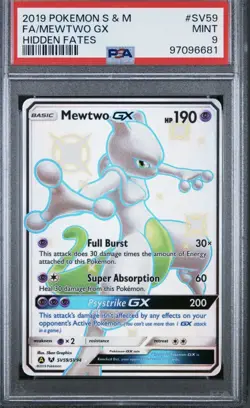 Pokemon Mewtwo GX SV59/SV94 Hidden Fates Shiny Vault Full Art Holo PSA 9 - Image 1