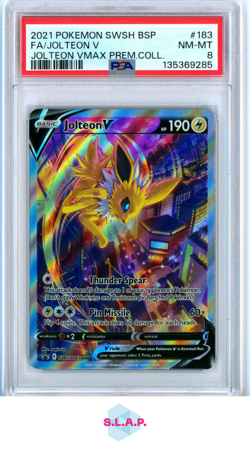 FA/JOLTEON V JOLTEON VMAX PREM.COLL. POKEMON SWSH BLCK STR PRM 2021 183 PSA 8 - Image 1