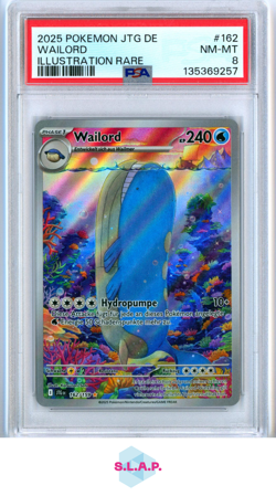 WAILORD ILLUSTRATION RARE POKEMON GERMAN JTG DE-JOURNEY TOGETHER 2025 162 PSA 8 - Image 1