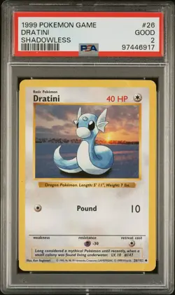 PSA 2 Dratini #26 Shadowless Base Set 1999 Unlimited Pokemon WoTC Good - Image 1