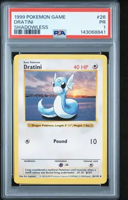 PSA 1 Dratini #26 Shadowless Base Set 1999 Unlimited Pokemon WoTC PR - Image 1