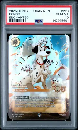 2025 DISNEY LORCANA EN 9-FABLED ENCHANTED #223 PONGO - DETERMINED FATHER PSA 10 - Image 1
