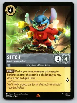 Disney Lorcana Stitch - Alien Troublemaker Reign of Jafar Rare #200/204 NM - Image 1