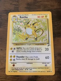 Pokemon TCG Raichu Base Set 2 Holo Rare Card 16/130 Unlimited LP - Image 1