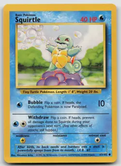 Pokemon Card Squirtle Common Base Set 063/102 - Image 1
