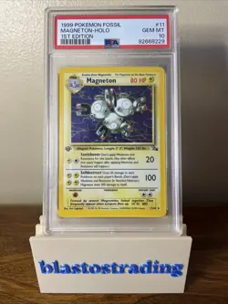 1999 Pokemon Fossil Magneton Holo #11 1st Edition PSA 10 - Image 1