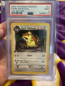2000 Pokemon 1st Edition Dark Raticate Non Holo - Team Rocket 69/82 PSA 9 Mint! - Image 1