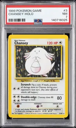 1999 POKEMON BASE SET UNLIMITED #3 CHANSEY-HOLO PSA 7 - Image 1