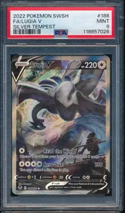 2022 Pokemon Sword & Shield 186 Full Art/Lugia V Silver Tempest PSA 9 - Image 1