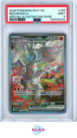 RESHIRAM EX SPECI4L ILLUSTRATION RARE POKEMON WHT EN-WHITE FLARE 2025 166 PSA 9 - Image 1