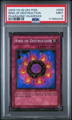 2003 Yu-Gi-Oh! Ring Of Destruction Pharaonic Guardian PGD Unlimited Secret PSA 9 - Image 1