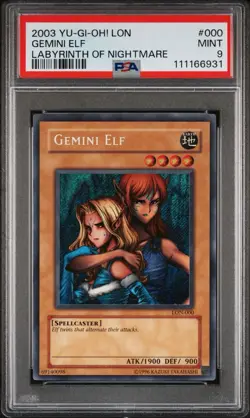 2003 Yu-Gi-Oh! Gemini Elf Labyrinth Of Nightmare LON Unlimited Secret Rare PSA 9 - Image 1