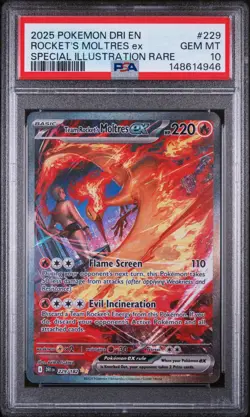 2025 Pokemon Destined Rivals Team Rocket's Moltres ex #229/182 PSA 10 - Image 1