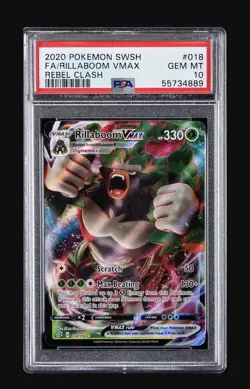 Pokemon Rillaboom VMAX Rebel Clash 018/192 Ultra Rare Holo PSA 10 - Image 1