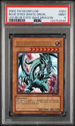 2002 Yu-Gi-Oh! LOB-001 Blue-Eyes White Dragon PSA 9 Mint - Image 1