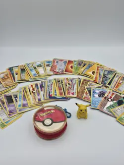 Premium 100+ Pokemon Card Lot + Pokemon Rummy And Pikachu Figure Various Cond - Image 1