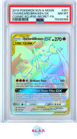 CHARIZARD/BRAIXEN GX COSMIC ECLIPSE-SECRET-FA POKEMON SM COSMIC 2019 251 PSA 8 - Image 1