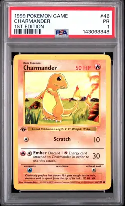 PSA 1 Charmander 1st edition Base Set #46 1999 Pokemon WoTC PR - Image 1