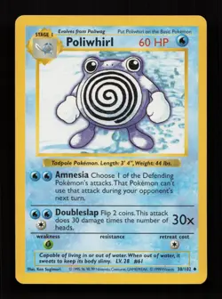 Poliwhirl 38/102 Uncommon Base Set Pokemon Lightly Played - Image 1