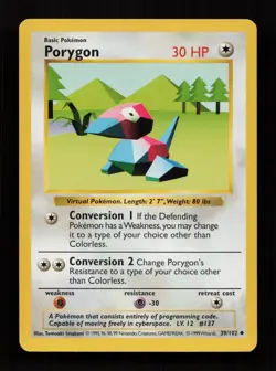 Porygon 39/102 Uncommon Base Set Pokemon Shadowless Lightly Played - Image 1