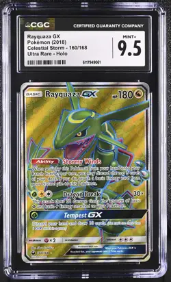 CGC 9.5 Rayquaza GX 2018 Celestial Storm 160/168 Ultra Rare Holo Pokemon Card - Image 1