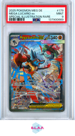 MEGA LUCARIO EX SPEC ILL RARE POKEMON GER MEG DE-MEGA EVOLUTION 2025 179 PSA 9 - Image 1