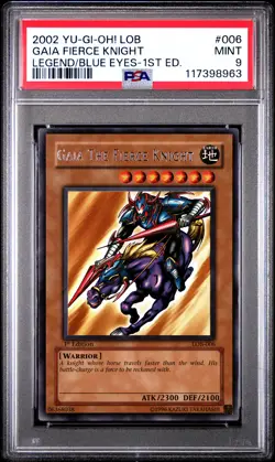2002 YU-GI-OH! LOB-LEGEND OF BLUE EYES WHITE DRAGON GAIA THE FIERCE KNIGHT PSA 9 - Image 1
