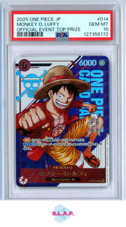 MONKEY D. LUFFY OFFICIAL EVENT TOP PRIZE ONE PIECE JAP PROMOS 2025 014 PSA 10 - Image 1
