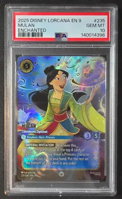 2025 DISNEY LORCANA EN 9-235 FABLED ENCHANTED MULAN CONSIDERATE DIPLOMAT PSA 10 - Image 1
