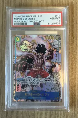 MANGA ALT ART GEAR 4 MONKEY D. LUFFY One Piece 2025 OP11 Japanese #118 PSA 10 - Image 1