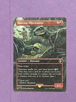 Hunting Velociraptor - BORDERLESS Regular Rare - REX 0004 - Near Mint - MTG - Image 1