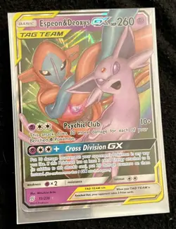 Pokemon Espeon & Deoxys GX Ultra Rare Holo SM - Unified Minds 72/236 NM - Image 1