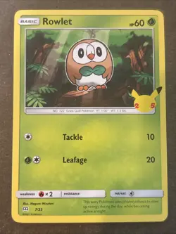 Rowlet 7/25 Non-Holo McDonald's 25th Anniversary Promos Pokemon TCG LP - Image 1