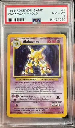 1999 POKEMON BASE SET UNLIMITED #1 ALAKAZAM-HOLO PSA 8 - Image 1
