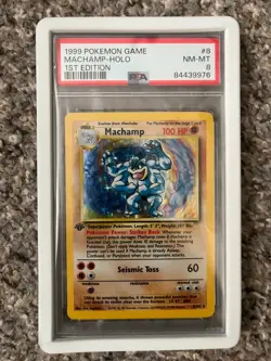 1999 POKEMON BASE SET 1ST EDITION #8 MACHAMP-HOLO PSA 8 - Image 1