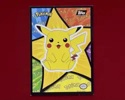 Sitting Pikachu - Sticker Card - Topps Black Logo- Pokemon The First Movie NM - Image 1