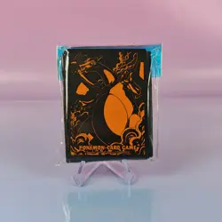 POKEMON CENTER DECK SHIELDS CHARIZARD SILHOUETTE BLACK/ORANGE 64 SLEEVES OVP - Image 1