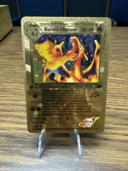 Gold Foil Custom Display Blaine’s Charizard 100hp NM Fan Art Card Flame Jet - Image 1