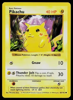 Pokemon Card - Pikachu (Red Cheeks) Base Set (Shadowless) 58/102 Common - Image 1