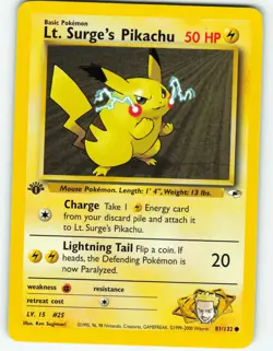 Lt. Surge's Pikachu - 1st Edition - 81/132 Gym Heroes- WOTC - Pokemon TCG - 2000 - Image 1