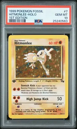 1999 POKEMON FOSSIL 1ST ED #7 HITMONLEE-HOLO PSA 10 - Image 1