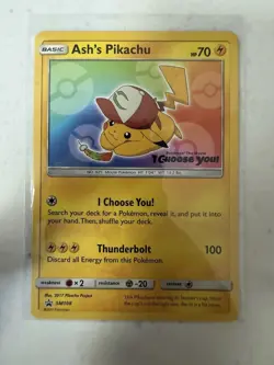 Pokemon TCG Ash's Pikachu SM108 SM Promo Holo Basic Mouse 70 HP Black Star - Image 1