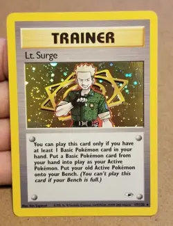 Pokemon TCG LT. SURGE TRAINER 17/142 ☆ HOLO RARE W/SWIRL GYM HEROES UNLIMITED LP - Image 1