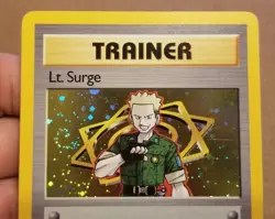 Pokemon TCG LT. SURGE TRAINER 17/142 ☆ HOLO RARE W/SWIRL GYM HEROES UNLIMITED LP - Image 3